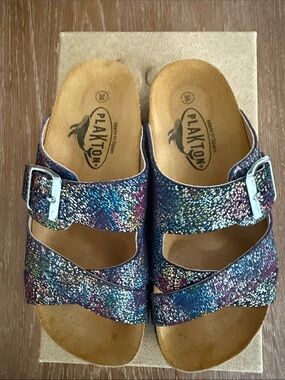 Plakton Metallic Blue Multi Spanish Cork Comfort Sandals